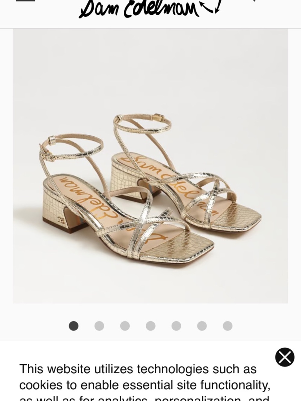 Sam Edelman Metallic Gold Croc-Embossed Block Heel Sandals